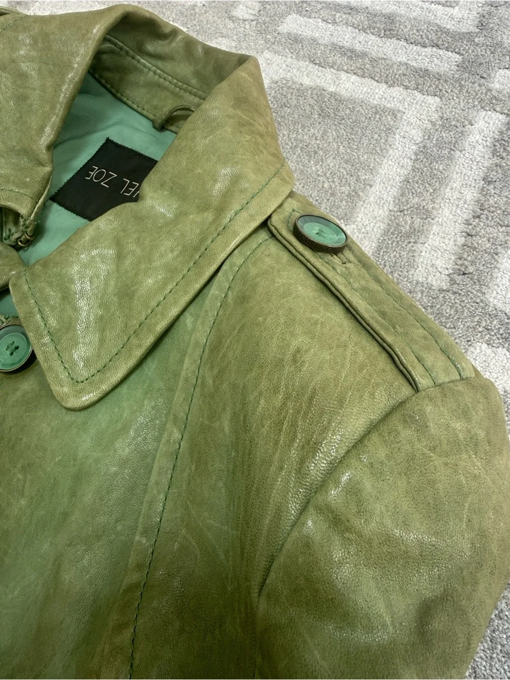Rachel Zoe Olive Green Leather Button-Front Jacket